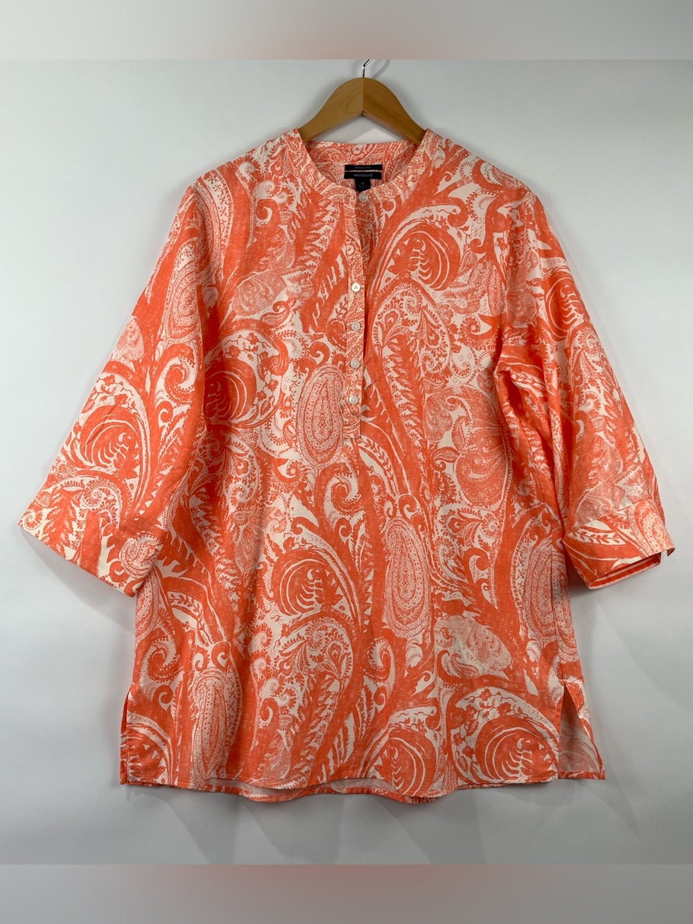 Westbound XL 100% Cotton Paisley Tunic Top 3/4 Sleeve Wrinkle Free